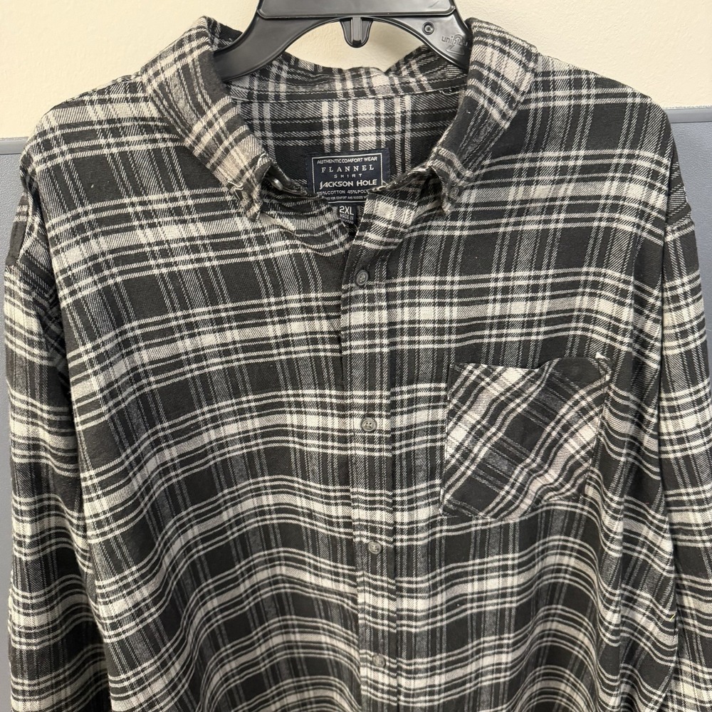 Jackson Hole Flannel Shirt Men's XXL‎ Plaid Black  Button Long Sleeve Pocket NWT - Picture 3 of 9